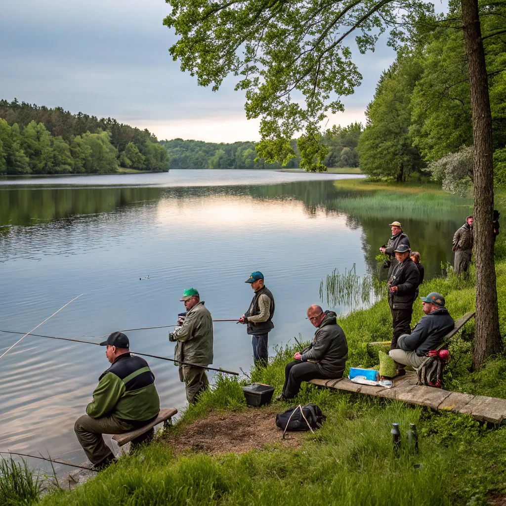 Group of PYRORIXA fishing club members by the lake